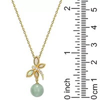 18k Gold Plated Sterling Silver Genuine Jade , Created Opal and Cubic Zirconia Dragonfly Pendant Necklace