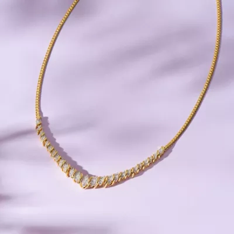 1/10 cttw Diamond V Necklace in 18k Yellow Gold Plated Sterling Silver