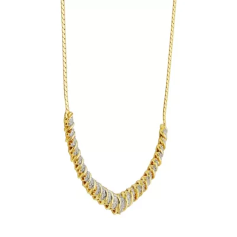1/10 cttw Diamond V Necklace in 18k Yellow Gold Plated Sterling Silver