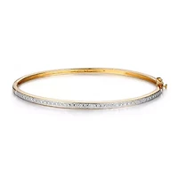 Diamond Accent Stackable Bangle Bracelet in 18k Yellow Gold and Rhodium Plated Sterling Silver