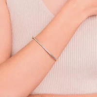 Diamond Accent Stackable Bangle Bracelet in 18k Yellow Gold and Rhodium Plated Sterling Silver