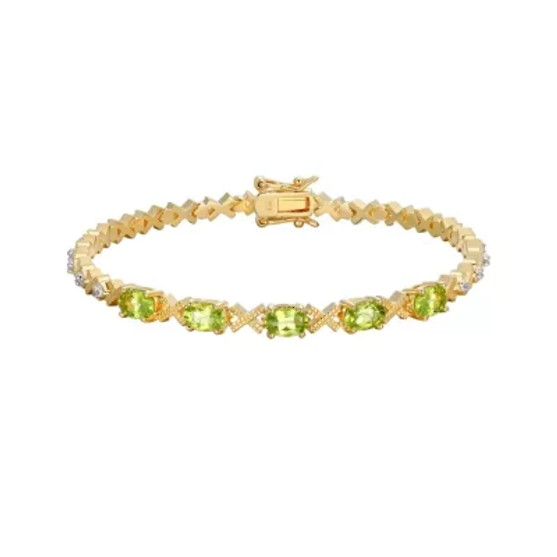 Genuine Peridot and Diamond Accent Bracelet in 18K Gold-plated Sterling Silver
