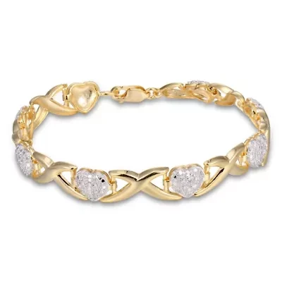 Diamond Accent Heart X&O Bracelet in 18k Yellow Gold Plated Sterling Silver