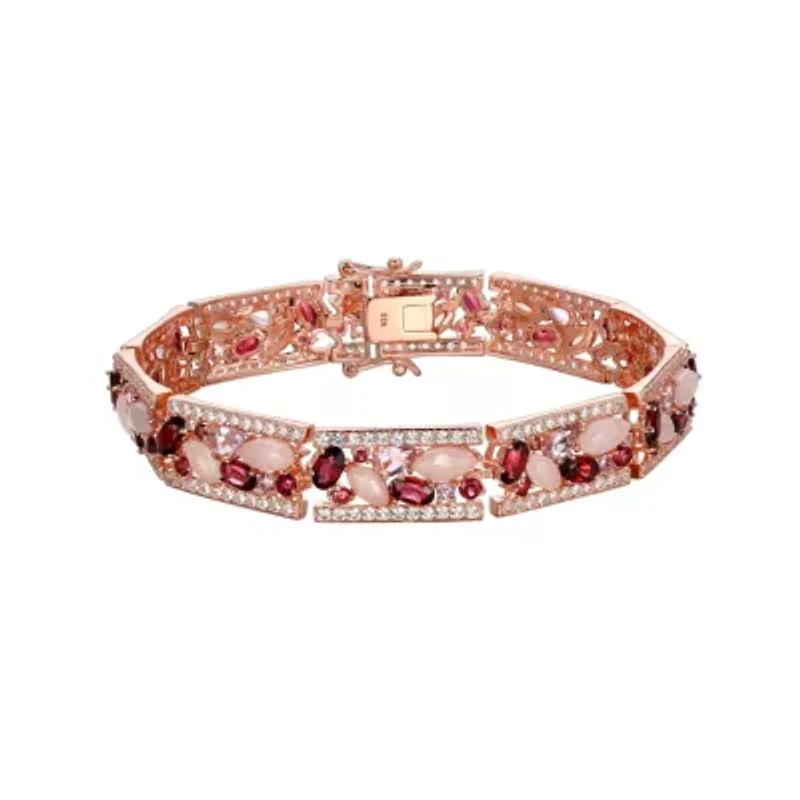 Rose Quartz, Rhodolite, Pink Amethyst and Created White Sapphire 18K Rose Gold Plated Sterling Silver Bracelet
