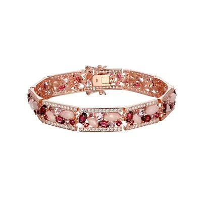 Rose Quartz, Rhodolite, Pink Amethyst and Created White Sapphire 18K Rose Gold Plated Sterling Silver Bracelet