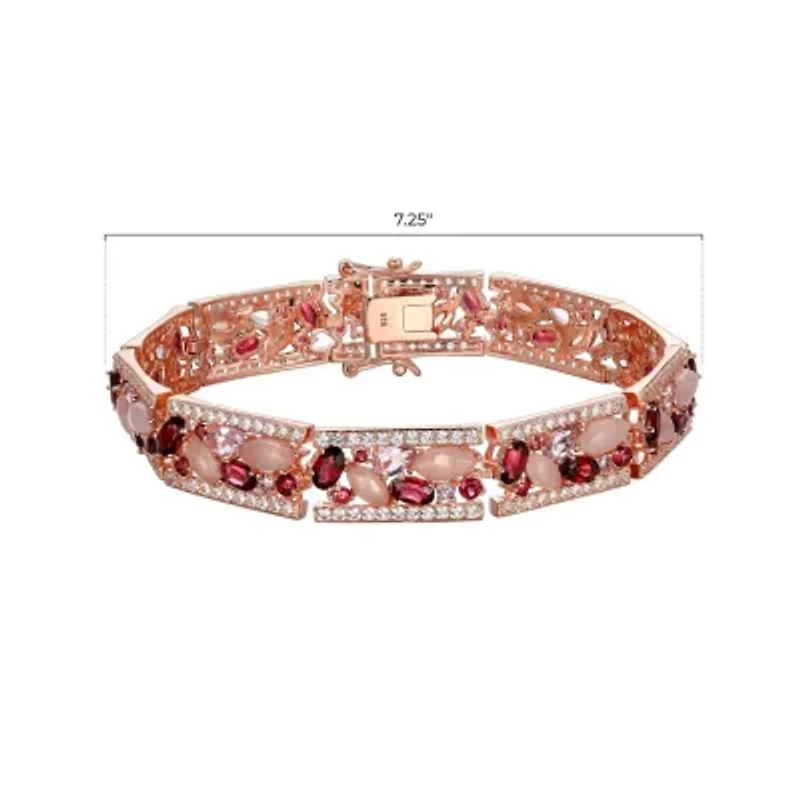 Rose Quartz, Rhodolite, Pink Amethyst and Created White Sapphire 18K Rose Gold Plated Sterling Silver Bracelet