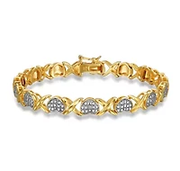Diamond Accent Heart X&O Bracelet in 18k Yellow Gold Plated Sterling Silver