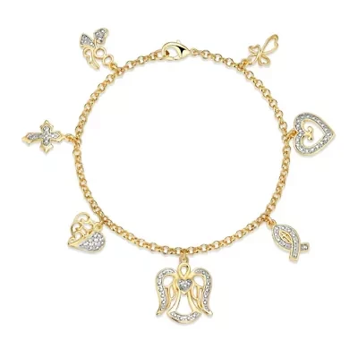 Diamond Accent Multi Charm Bracelet in 18k Yellow Gold Plated Sterling Silver