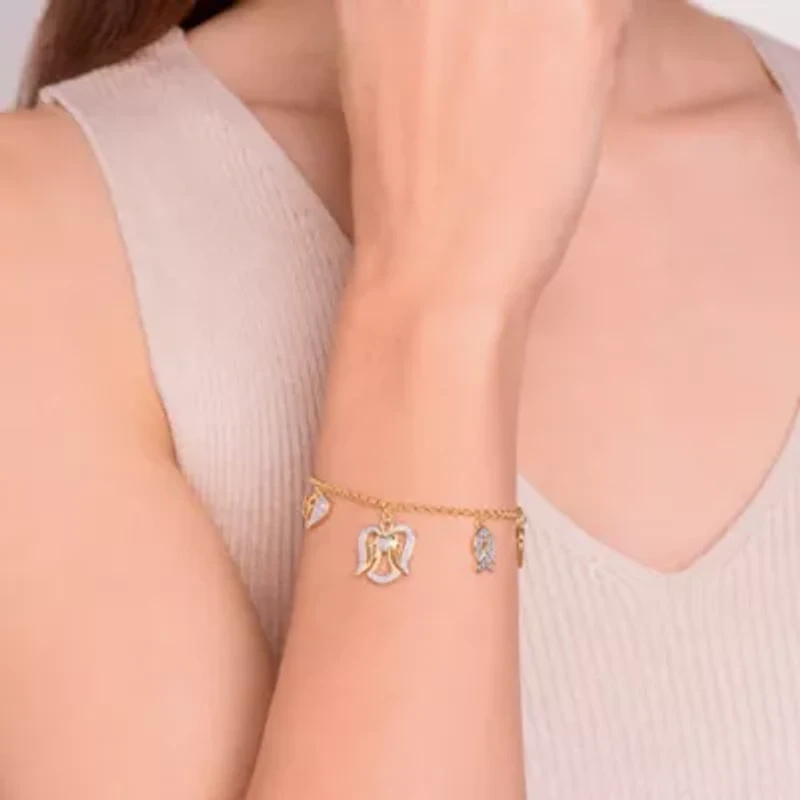 Diamond Accent Multi Charm Bracelet in 18k Yellow Gold Plated Sterling Silver