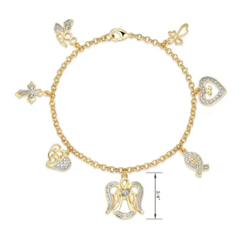 Diamond Accent Multi Charm Bracelet in 18k Yellow Gold Plated Sterling Silver