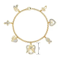Diamond Accent Multi Charm Bracelet in 18k Yellow Gold Plated Sterling Silver