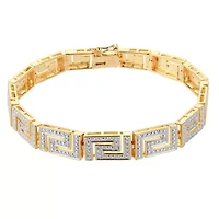 1/10 cttw Diamond Greek Key Bracelet in 18k Yellow Gold Plated Sterling Silver