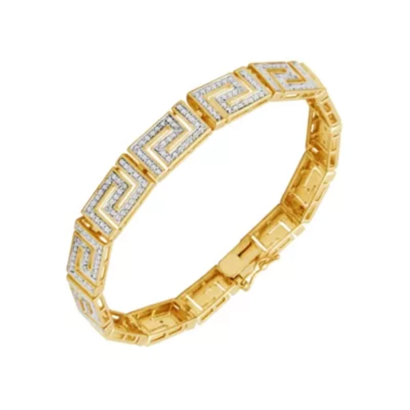 1/10 cttw Diamond Greek Key Bracelet in 18k Yellow Gold Plated Sterling Silver