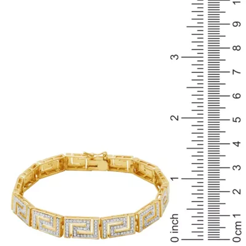 1/10 cttw Diamond Greek Key Bracelet in 18k Yellow Gold Plated Sterling Silver
