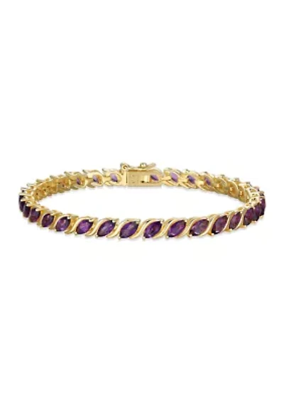 Genuine Gemstone Marquise Wave Tennis Bracelet 18K Gold Plated Sterling Silver, 7.25"