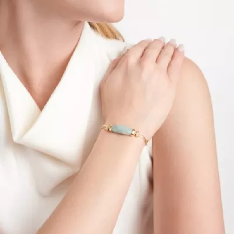 18k Gold Plated Sterling Silver Genuine Jade and Cubic Zirconia Paperclip Bracelet