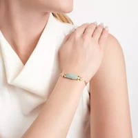 18k Gold Plated Sterling Silver Genuine Jade and Cubic Zirconia Paperclip Bracelet