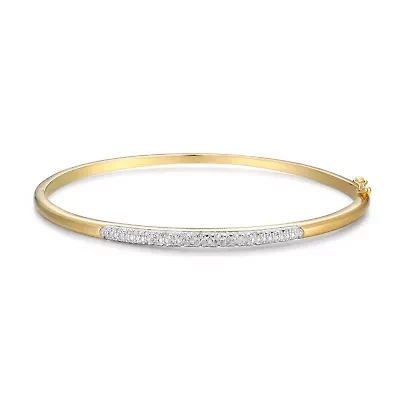 1/10 cttw Diamond Station Stackable Bangle Bracelet in 18k Yellow Gold and Rhodium Plated Sterling Silver