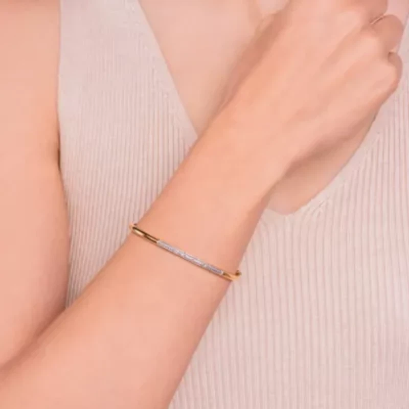 1/10 cttw Diamond Station Stackable Bangle Bracelet in 18k Yellow Gold and Rhodium Plated Sterling Silver