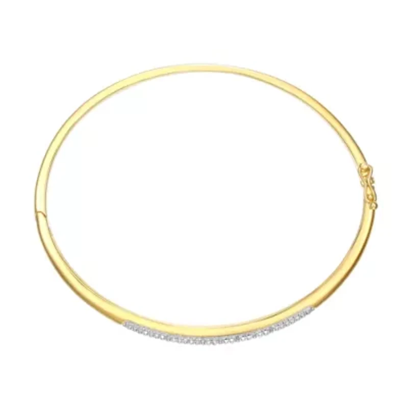1/10 cttw Diamond Station Stackable Bangle Bracelet in 18k Yellow Gold and Rhodium Plated Sterling Silver