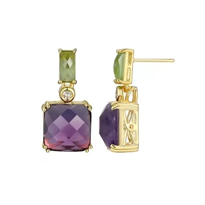 Genuine Amethyst and Peridot Earrings in 18K Gold-plated Sterling Silver