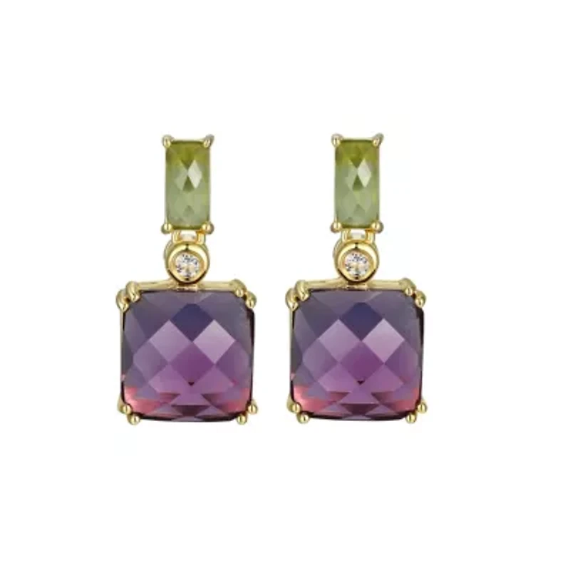 Genuine Amethyst and Peridot Earrings in 18K Gold-plated Sterling Silver