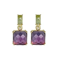Genuine Amethyst and Peridot Earrings in 18K Gold-plated Sterling Silver
