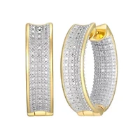 Diamond Accent Wide Hinged Hoop Earrings in 18k Yellow Gold and Rhodium Plated Sterling Silver