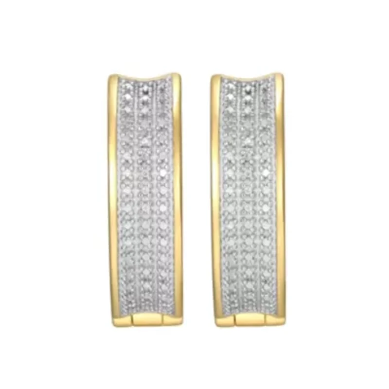Diamond Accent Wide Hinged Hoop Earrings in 18k Yellow Gold and Rhodium Plated Sterling Silver