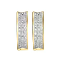 Diamond Accent Wide Hinged Hoop Earrings in 18k Yellow Gold and Rhodium Plated Sterling Silver