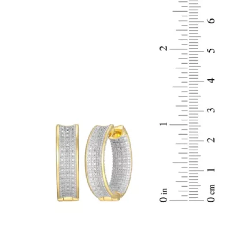 Diamond Accent Wide Hinged Hoop Earrings in 18k Yellow Gold and Rhodium Plated Sterling Silver