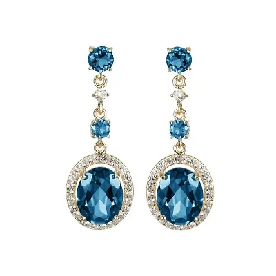Genuine Blue Topaz and Created White Sapphire Earrings in 18K Gold-plated Sterling Silver