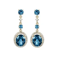 Genuine Blue Topaz and Created White Sapphire Earrings in 18K Gold-plated Sterling Silver