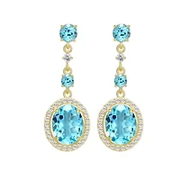 Genuine Blue Topaz and Created White Sapphire Earrings in 18K Gold-plated Sterling Silver