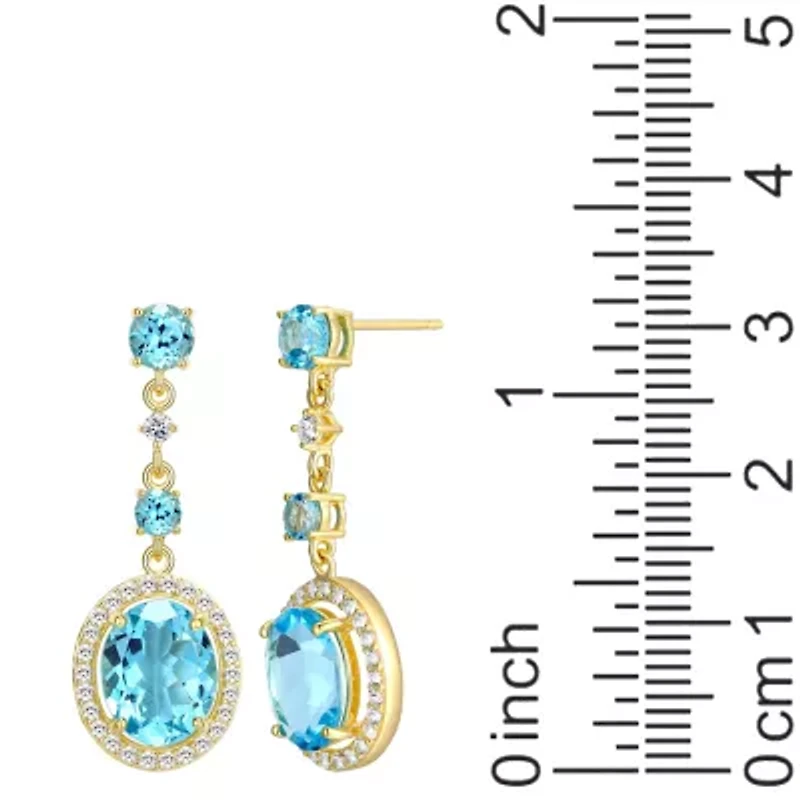 Genuine Blue Topaz and Created White Sapphire Earrings in 18K Gold-plated Sterling Silver