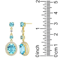 Genuine Blue Topaz and Created White Sapphire Earrings in 18K Gold-plated Sterling Silver