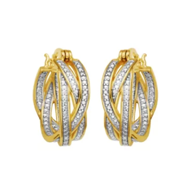 Diamond Accent Braided Hoop Earrings in 18k Yellow Gold Plated Sterling Silver