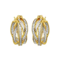 Diamond Accent Braided Hoop Earrings in 18k Yellow Gold Plated Sterling Silver