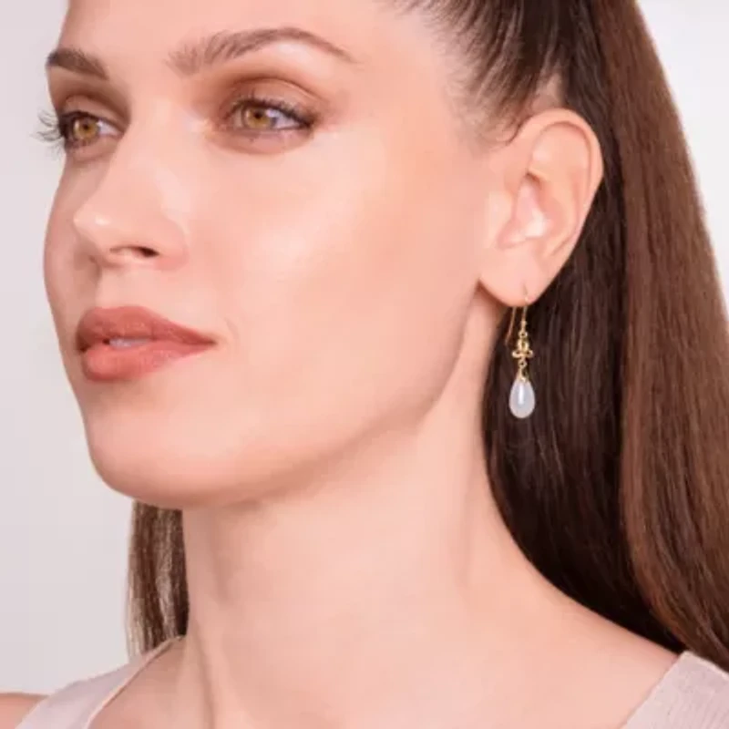 Genuine Green Jade Pear Drop Shepherds Hook Earrings in 18k Yellow Gold Plated Sterling Silver