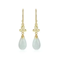 Genuine Green Jade Pear Drop Shepherds Hook Earrings in 18k Yellow Gold Plated Sterling Silver