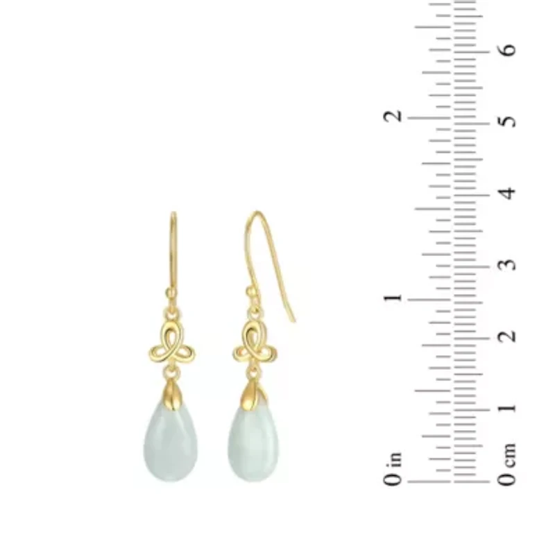 Genuine Green Jade Pear Drop Shepherds Hook Earrings in 18k Yellow Gold Plated Sterling Silver
