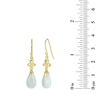 Genuine Green Jade Pear Drop Shepherds Hook Earrings in 18k Yellow Gold Plated Sterling Silver