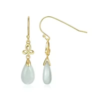 Genuine Green Jade Pear Drop Shepherds Hook Earrings in 18k Yellow Gold Plated Sterling Silver