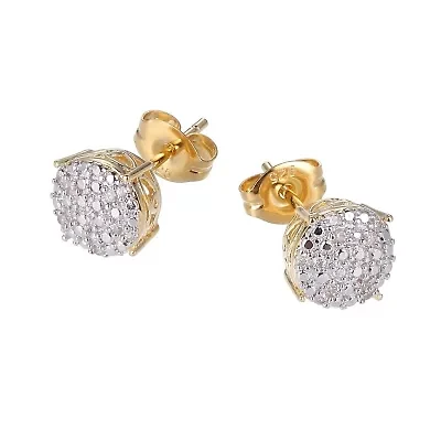 1/10 cttw Diamond Cluster Stud Earrings in 18k Yellow Gold Plated Sterling Silver