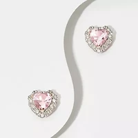 18K Rose Gold Plated Sterling Silver Women's Created Pink Sapphire and Lab Grown Diamond Halo Heart Earrings