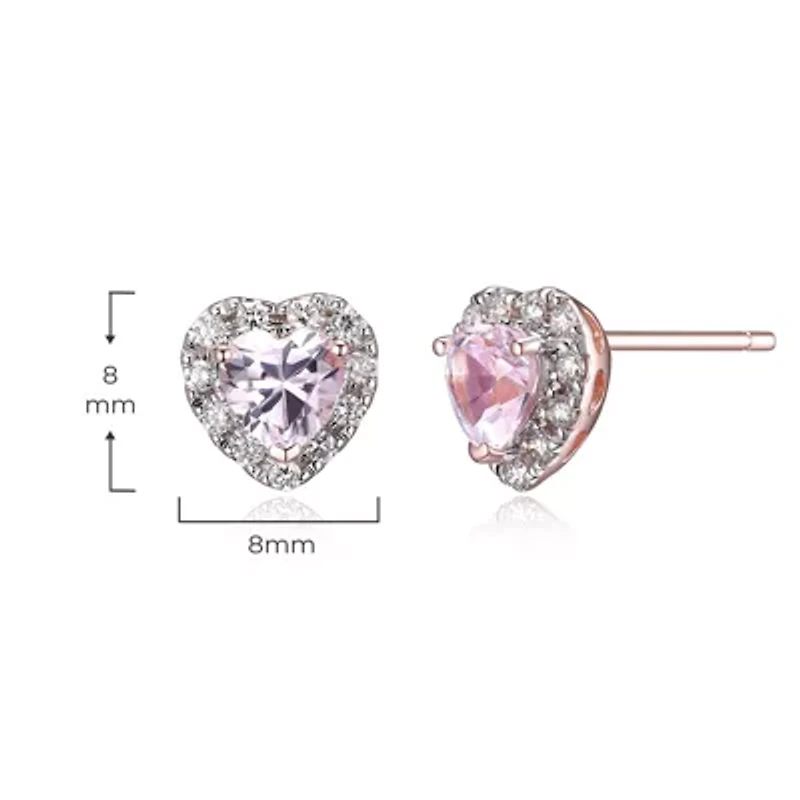 18K Rose Gold Plated Sterling Silver Women's Created Pink Sapphire and Lab Grown Diamond Halo Heart Earrings