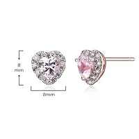 18K Rose Gold Plated Sterling Silver Women's Created Pink Sapphire and Lab Grown Diamond Halo Heart Earrings