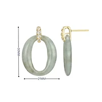 Genuine Green Jade and White Topaz Circle Stud Earrings in 18K Gold-plated Sterling Silver