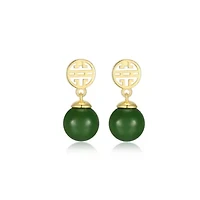Genuine Nephrite Jade Bead Drop Earrings In Sterling Silver