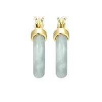 18k Yellow Gold Plated Sterling Silver Carved Genuine Green Jade 18mm Hoop Earrings